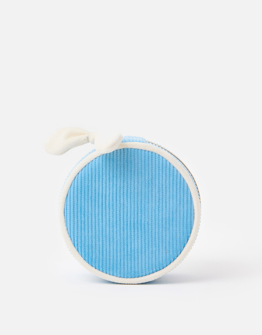 Blue & White Corduroy Small Round Jewellery Box